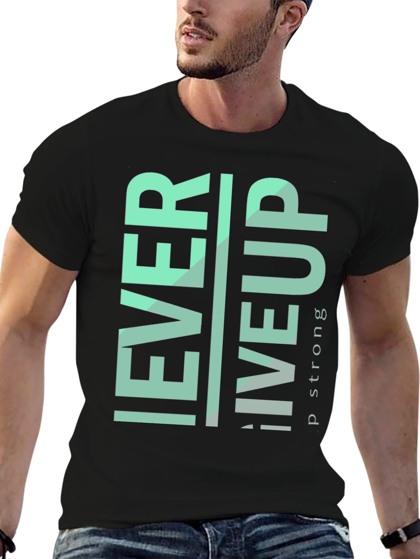 Never Give Up Graphic Tee - Motivational Black T-Shirt
