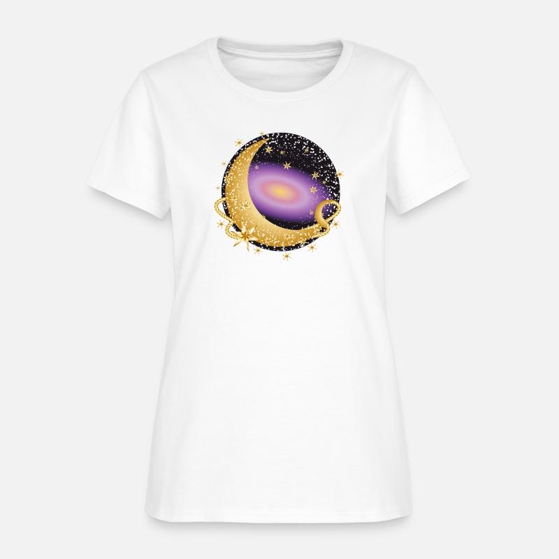 glowing violet galaxy with moon and stars