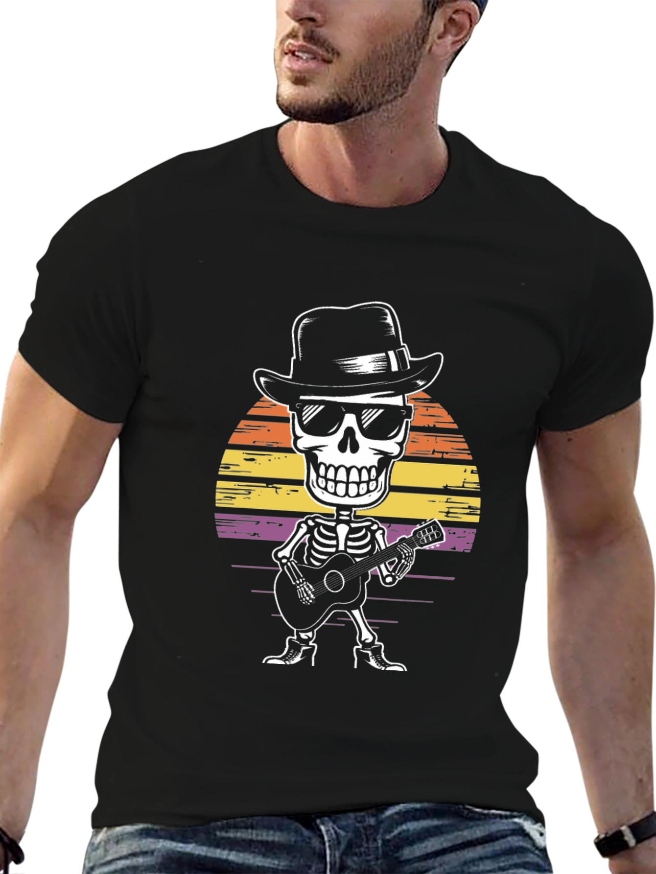 Skeleton Guitarist Graphic T-Shirt - Rock & Roll Style