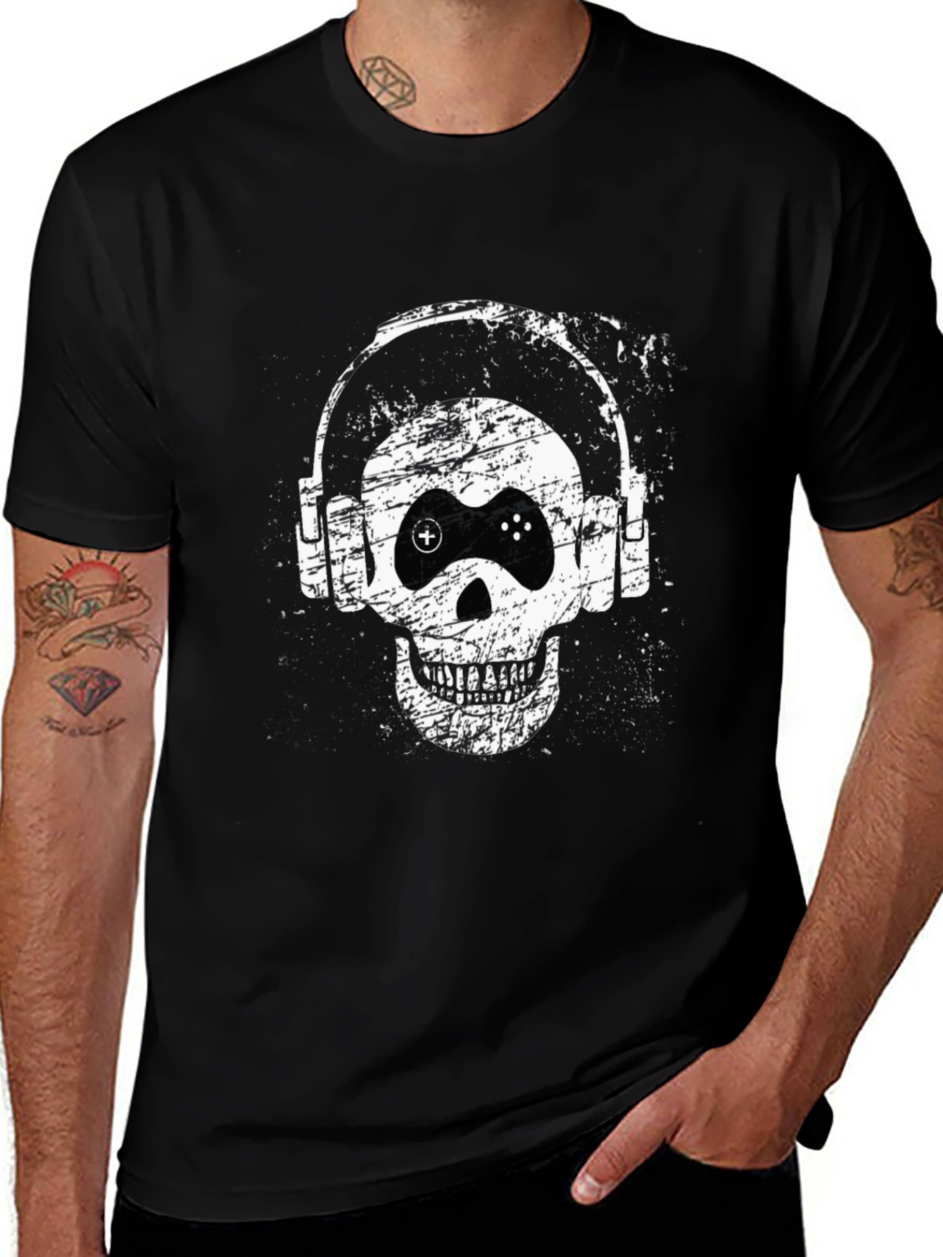 Gamer Skull T-Shirt - Headset & Controller Graphic Tee