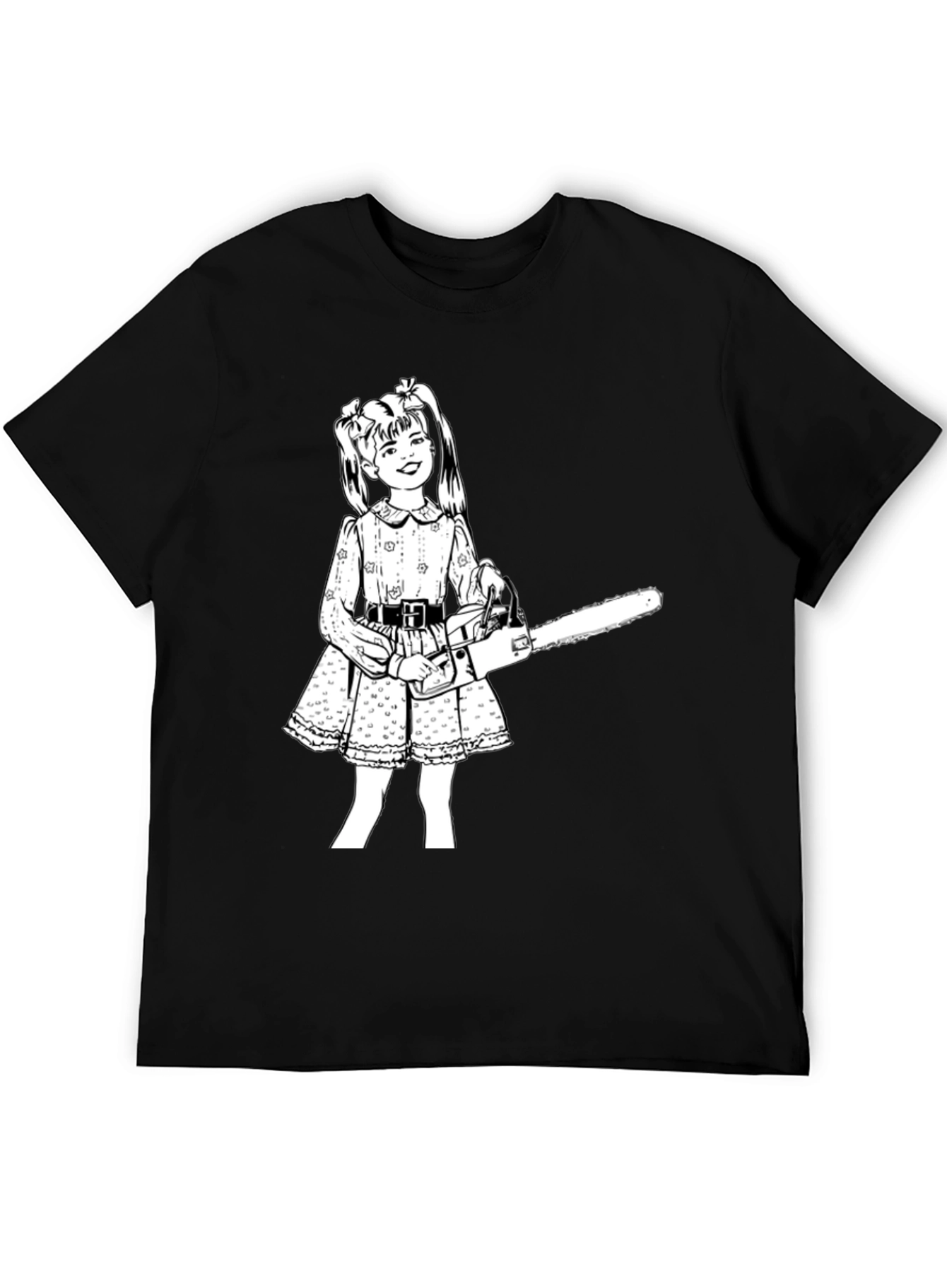 Creepy Cute Girl Chainsaw Black T-Shirt