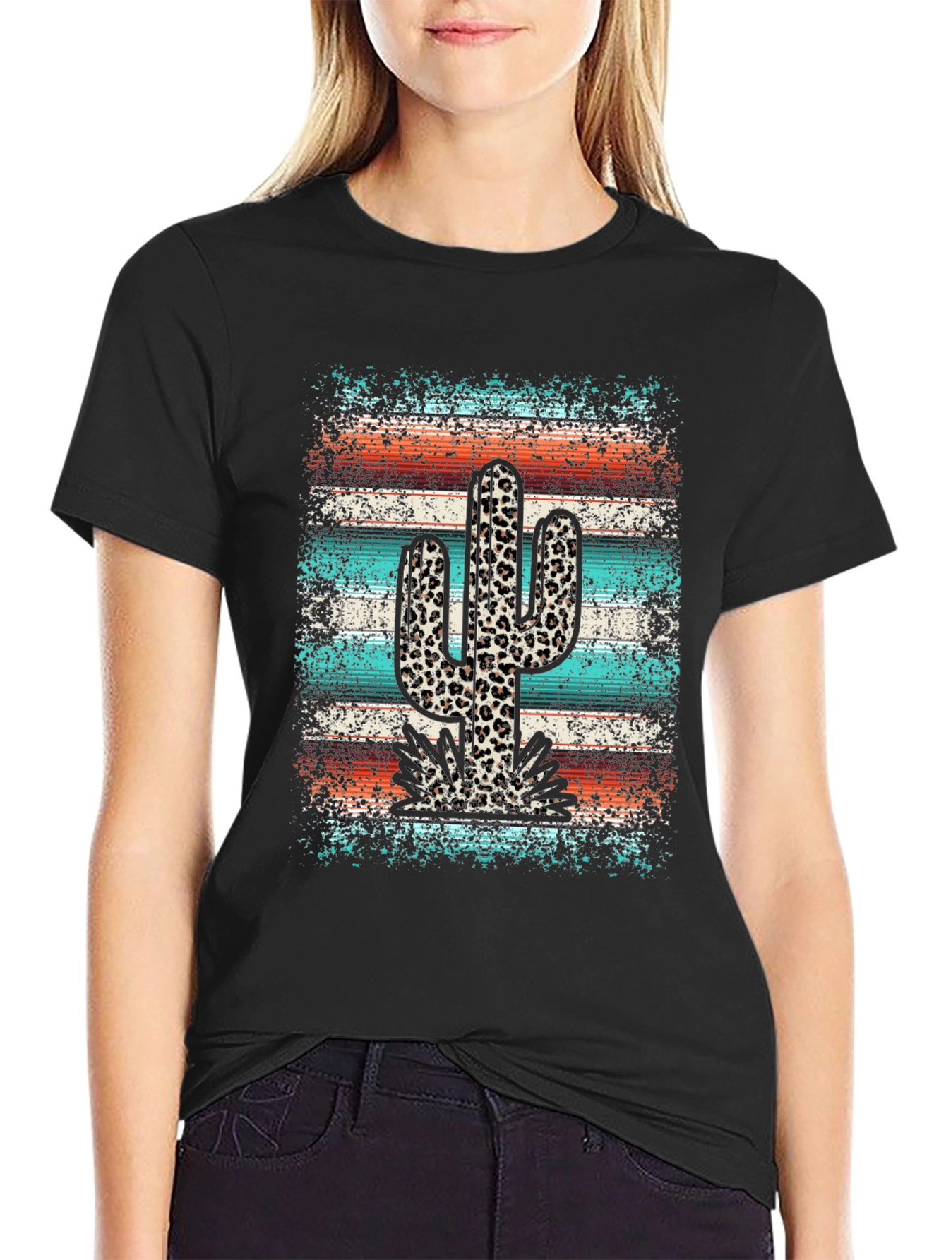 Leopard Cactus Graphic Tee - Trendy Western Style