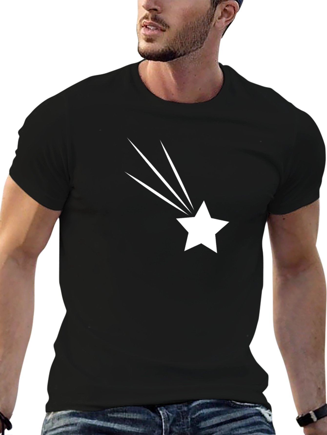 Shooting Star Graphic Tee - Black Cotton T-Shirt