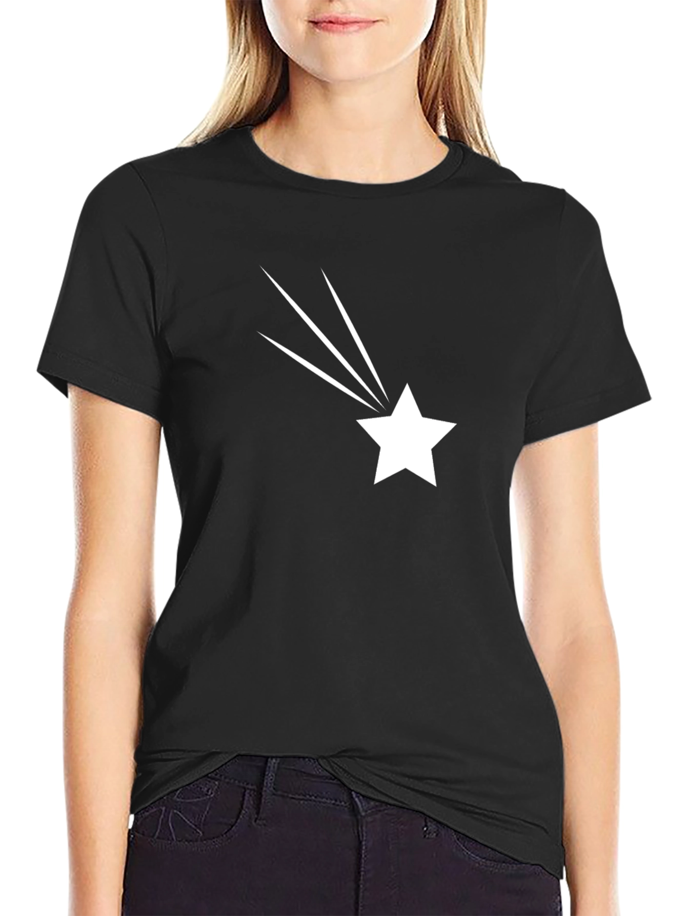 Shooting Star Graphic Tee - Black Cotton T-Shirt