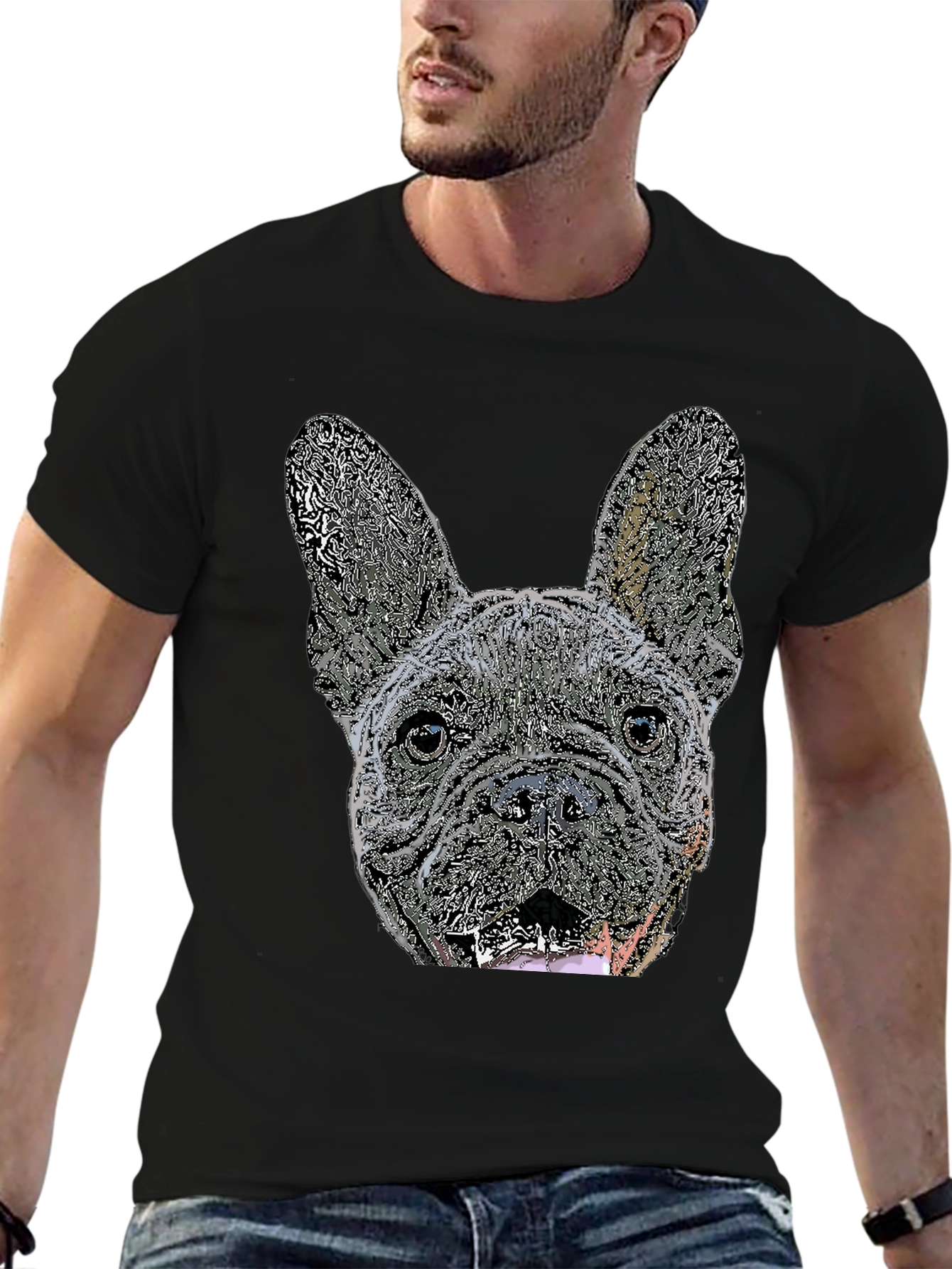 French Bulldog Graphic Tee - Black Cotton Blend