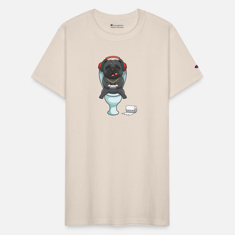 Hardcore gamer pug playing on the toilet