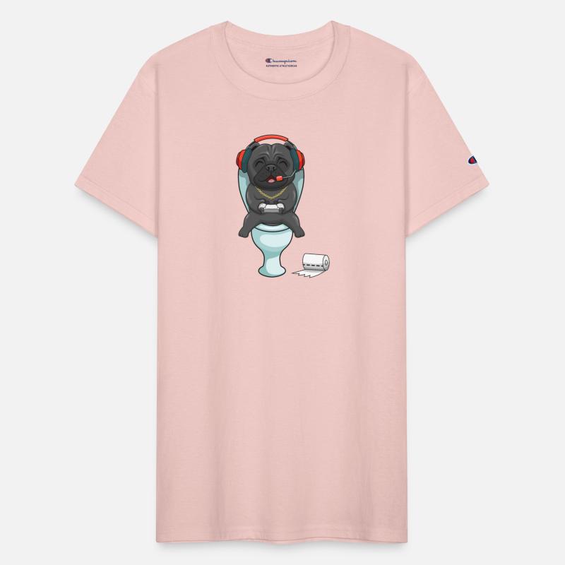 Hardcore gamer pug playing on the toilet