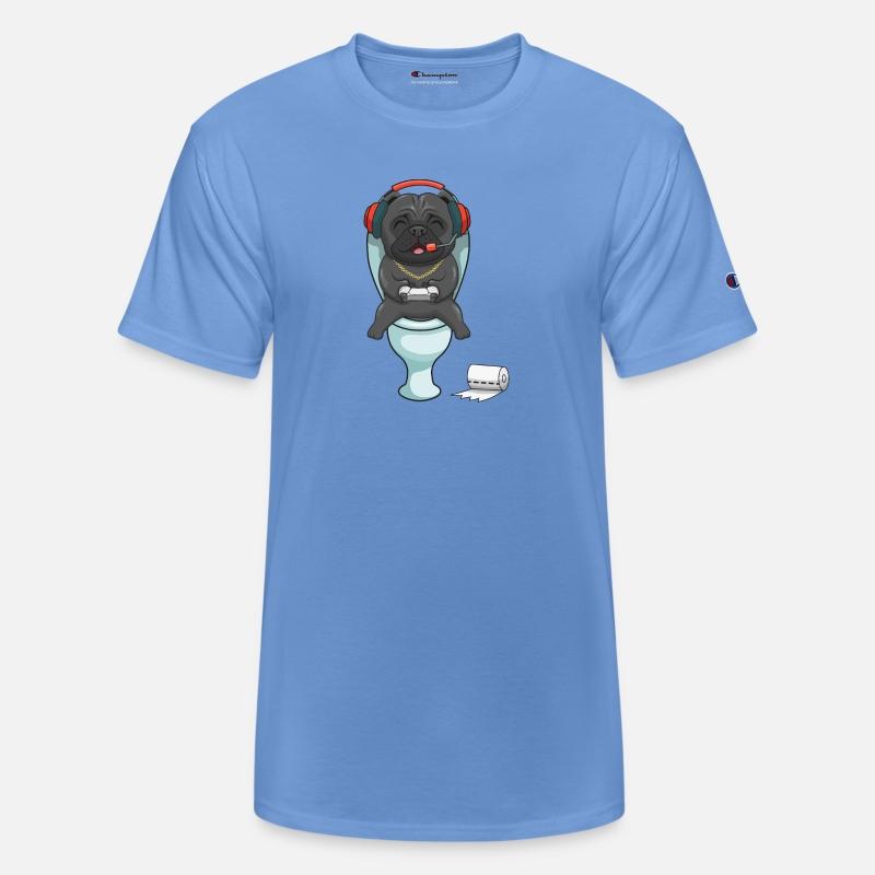 Hardcore gamer pug playing on the toilet