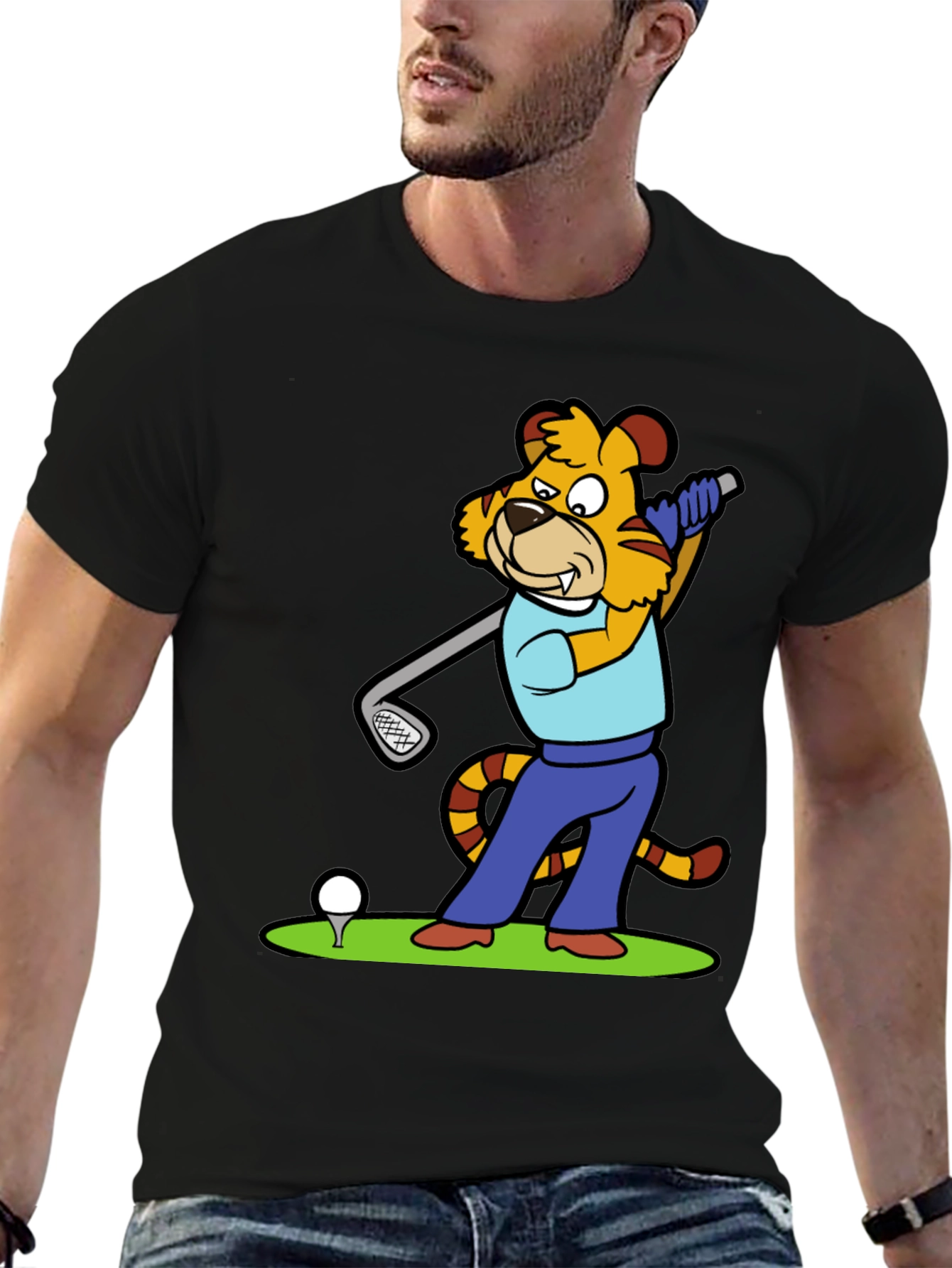 Tiger Golfer Graphic Tee - Unique Cartoon Design
