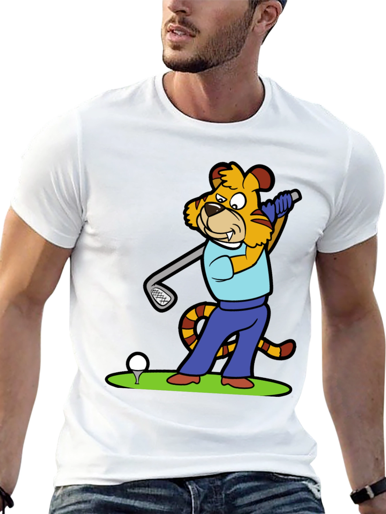 Tiger Golfer Graphic Tee - Unique Cartoon Design
