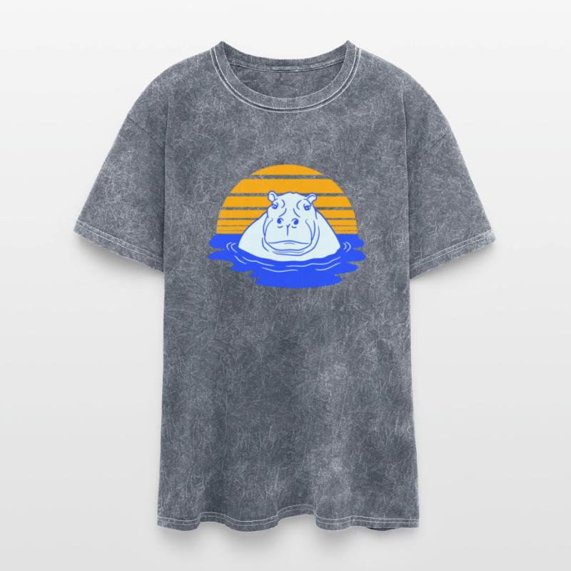 Hippo Swimming Water Sun Cute Happy Comic Cartoon
