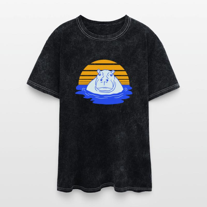 Hippo Swimming Water Sun Cute Happy Comic Cartoon