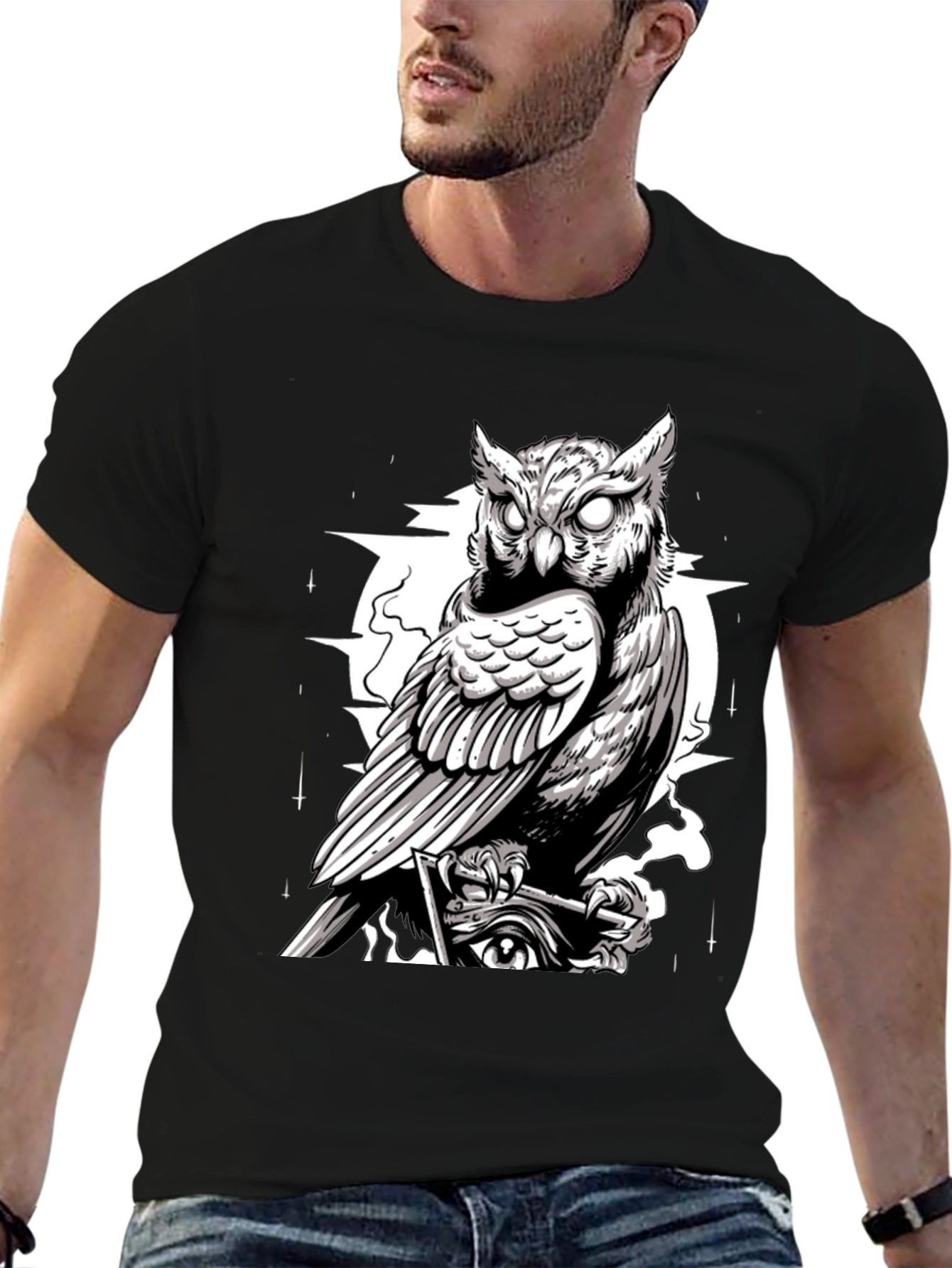 Owl Graphic Print Tee - Mens Black T-Shirt