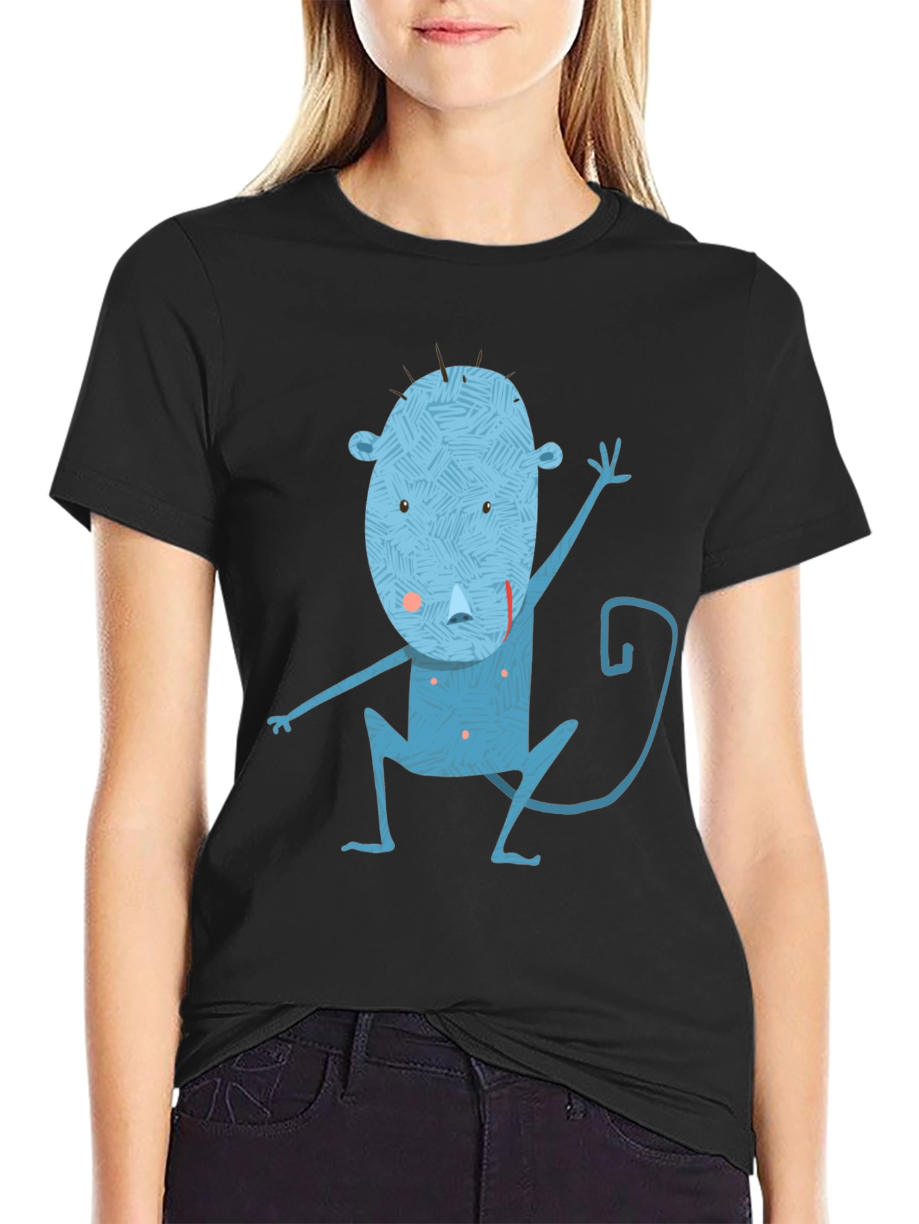Blue Monkey Graphic Tee - Unique Mens Black T-Shirt