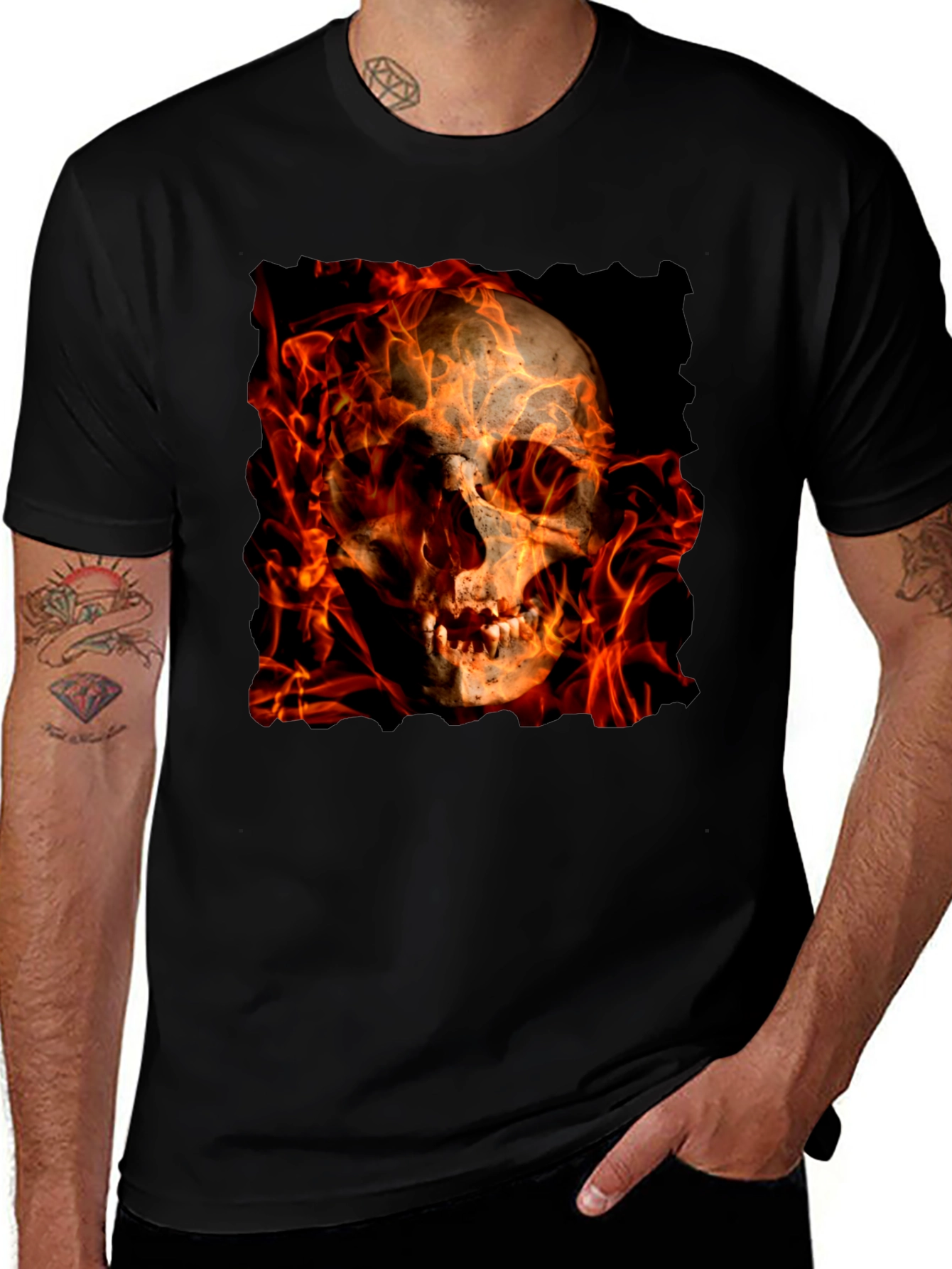 Fiery Skull Graphic Tee - Black T-Shirt