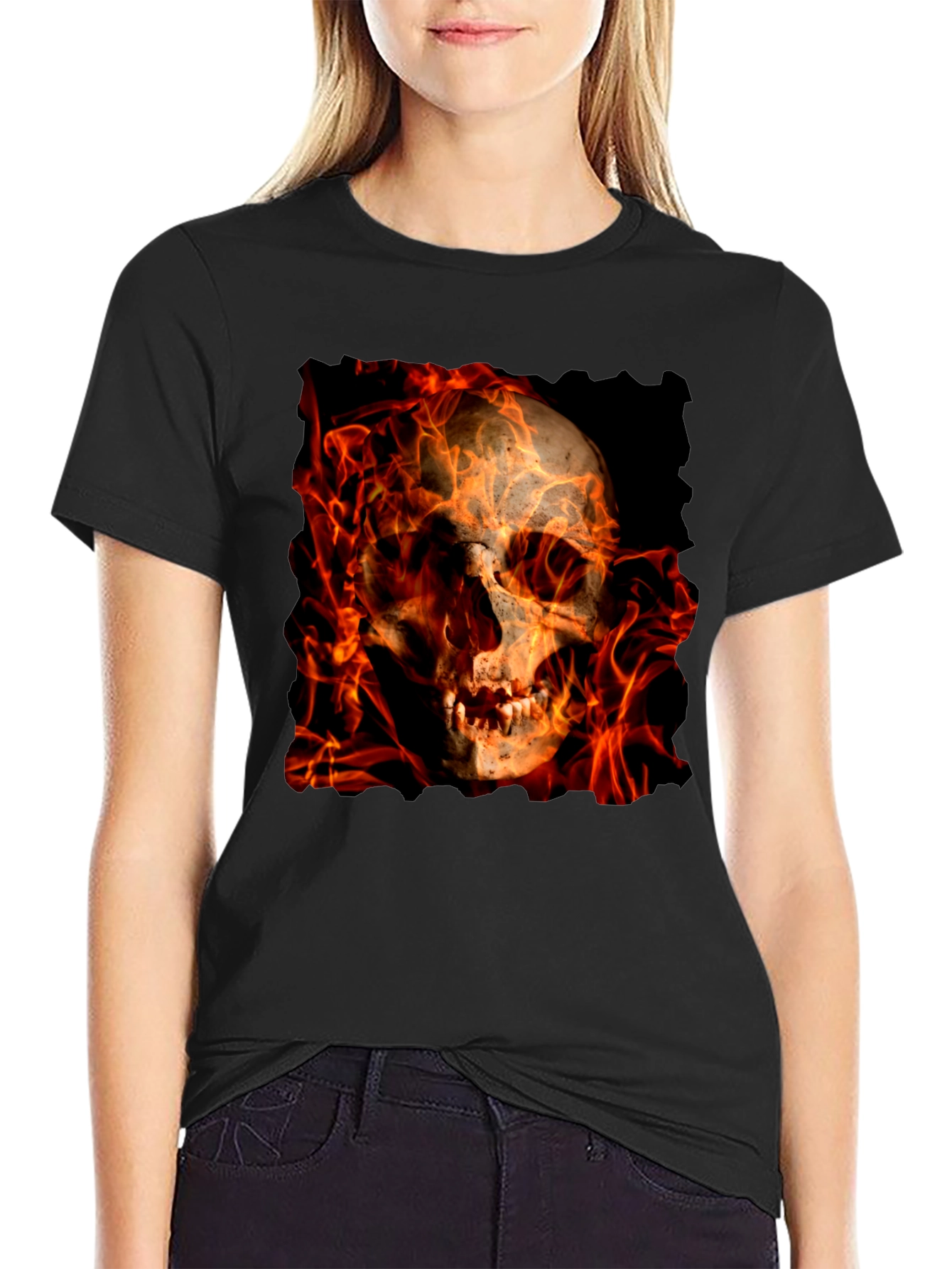 Fiery Skull Graphic Tee - Black T-Shirt