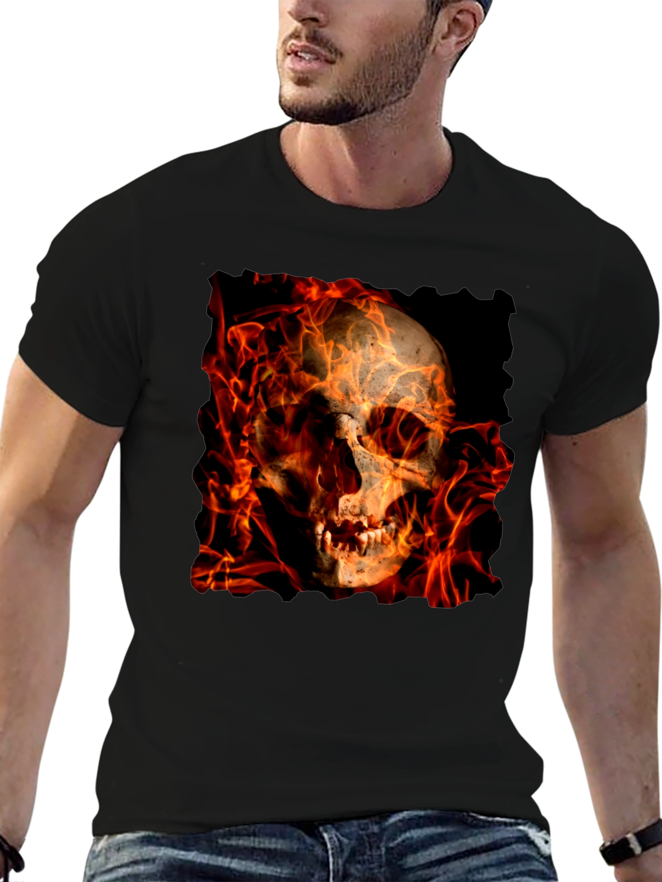 Fiery Skull Graphic Tee - Black T-Shirt