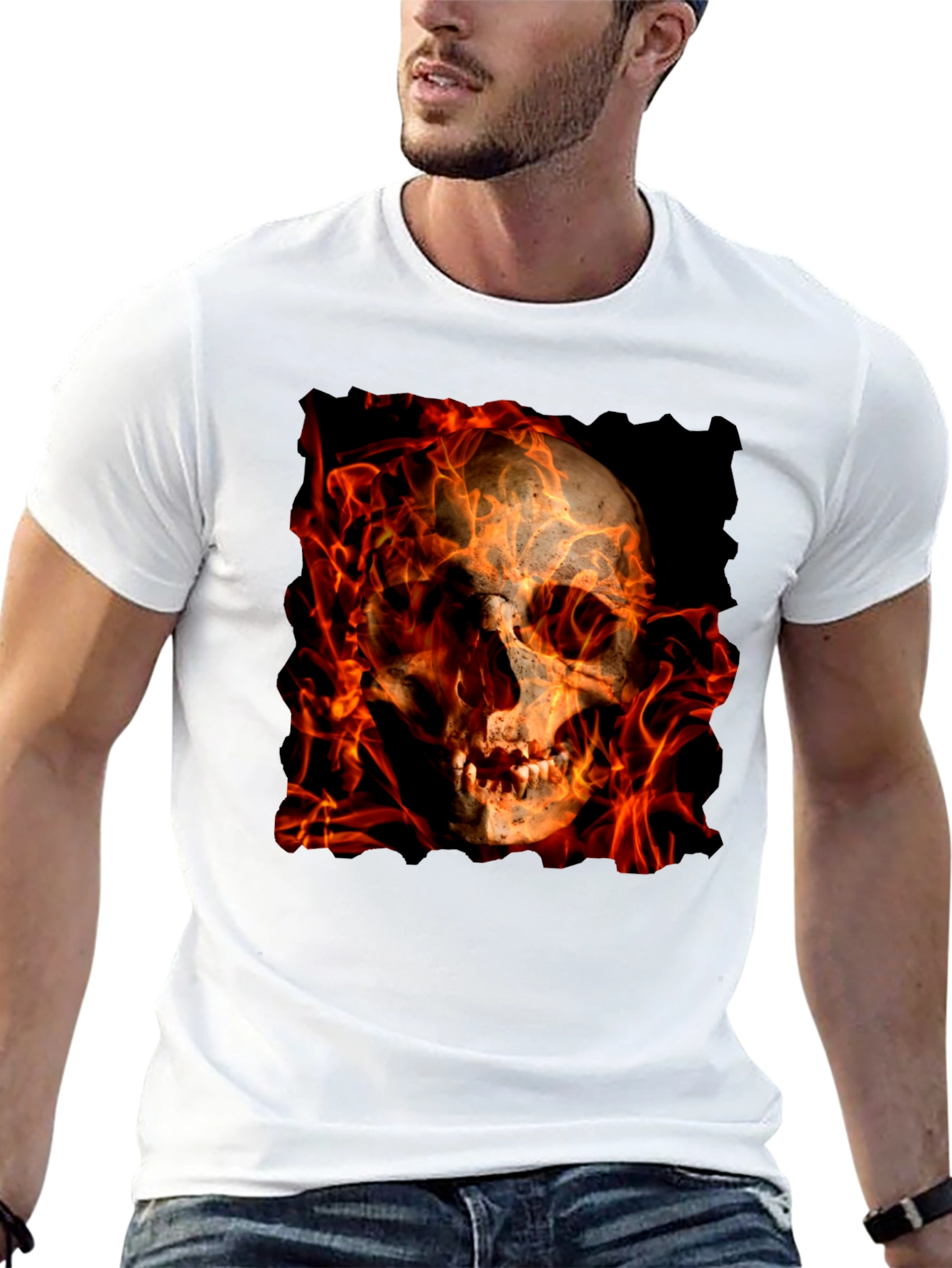 Fiery Skull Graphic Tee - Black T-Shirt
