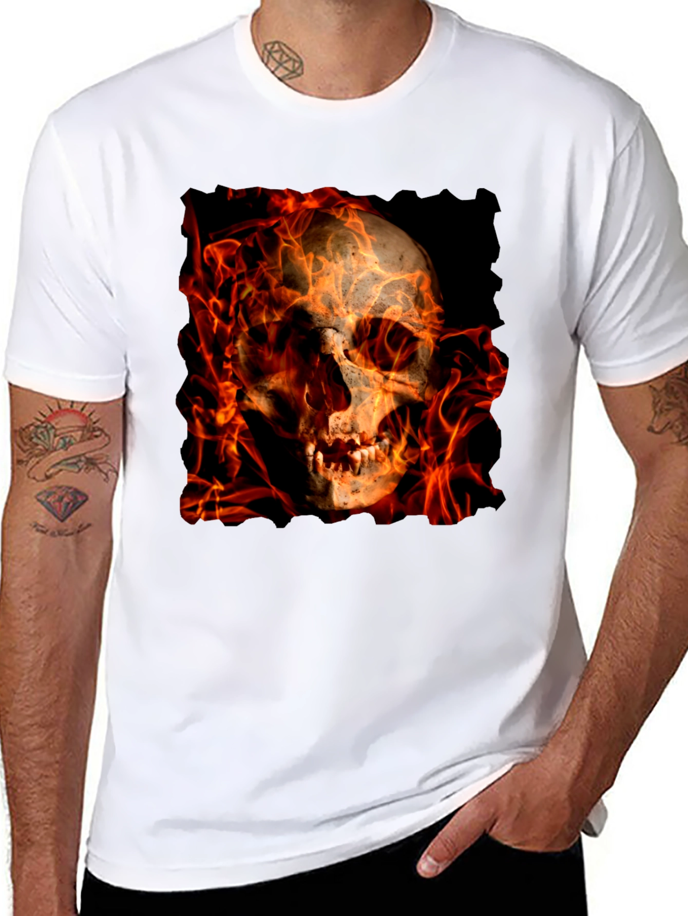 Fiery Skull Graphic Tee - Black T-Shirt