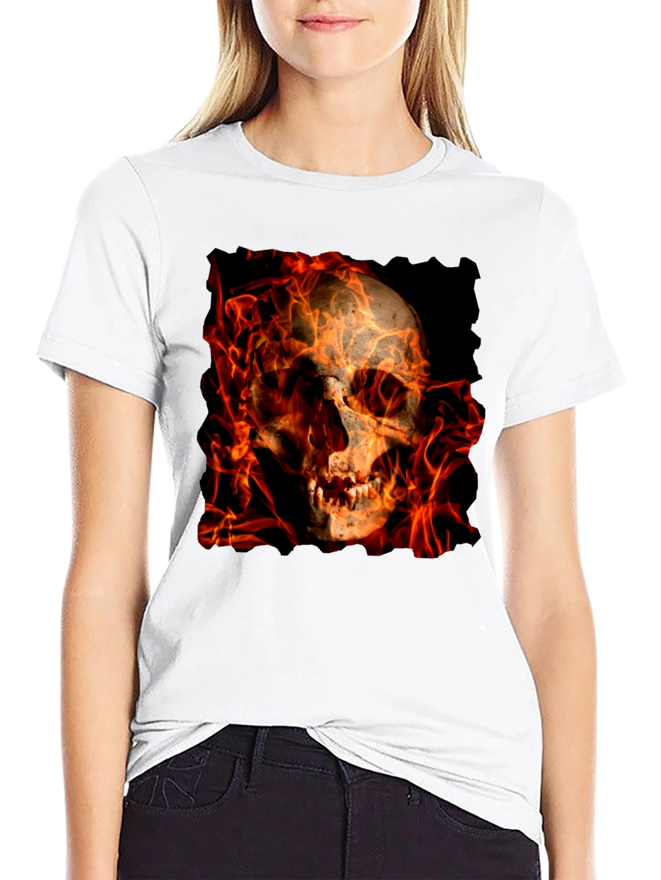 Fiery Skull Graphic Tee - Black T-Shirt
