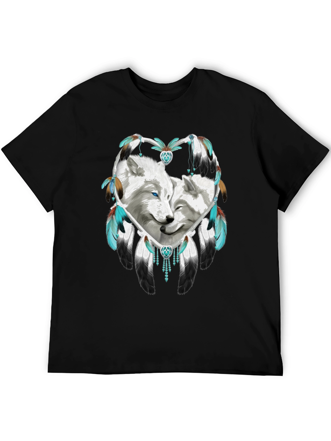 Wolf Dreamcatcher Graphic Tee - Black Cotton Blend Shirt
