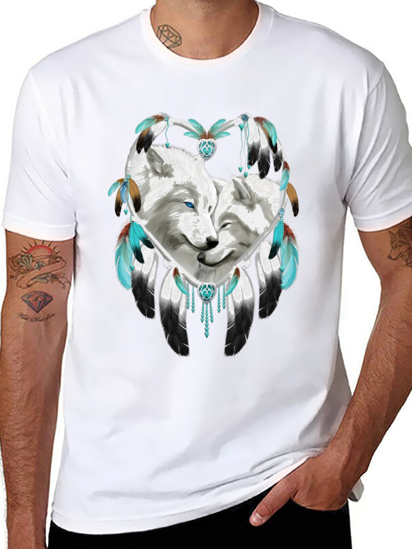 Wolf Dreamcatcher Graphic Tee - Black Cotton Blend Shirt