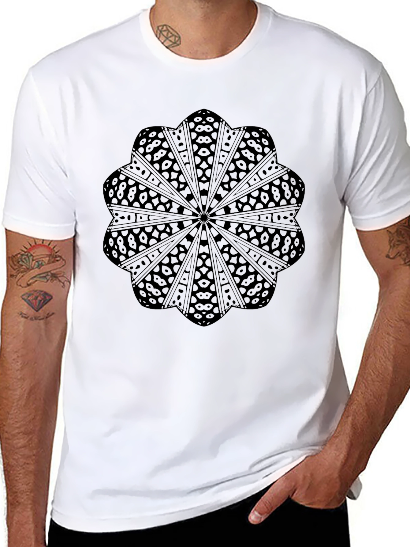 Black Graphic Tee: Mandala Style Design