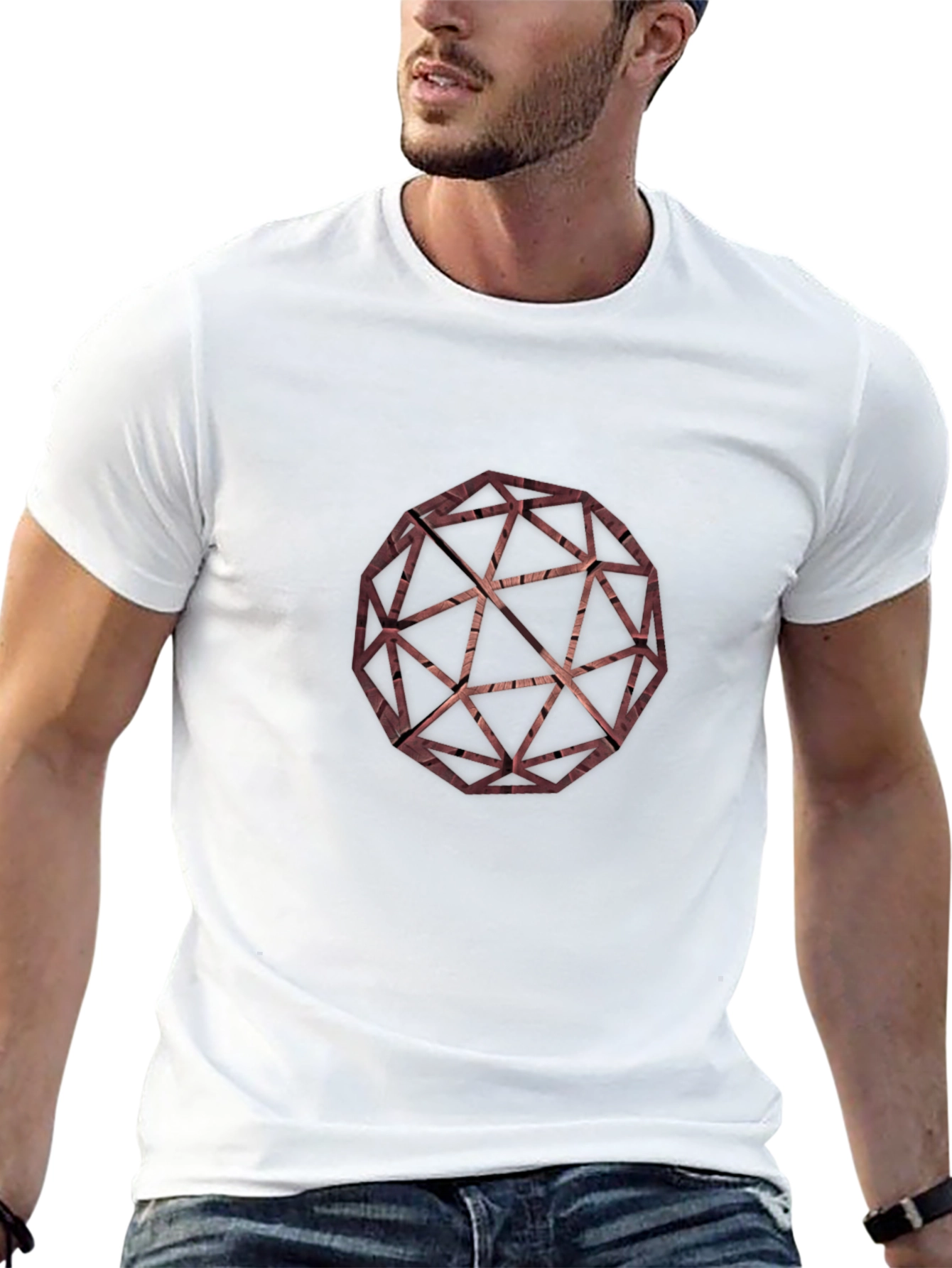 Geometric Wooden Sphere Graphic Tee - Modern Style