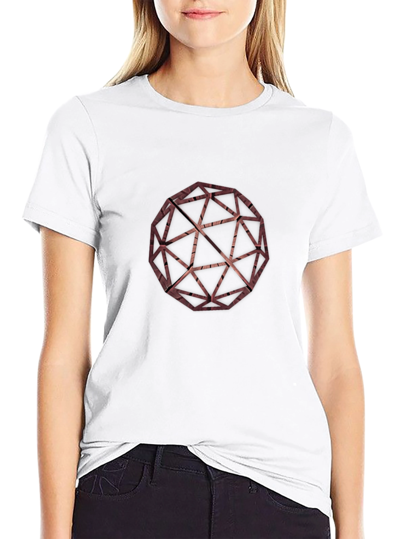 Geometric Wooden Sphere Graphic Tee - Modern Style