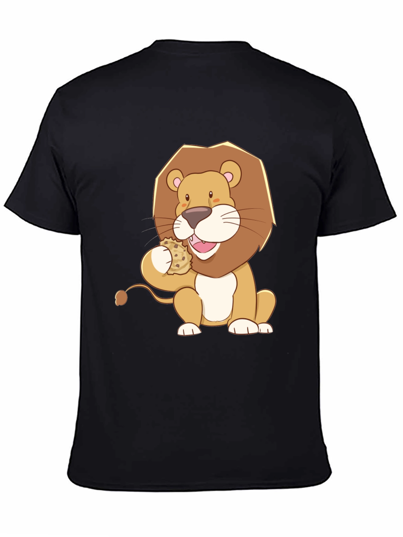 Lion Eating Cookie Graphic Tee - Black Cotton Shirt