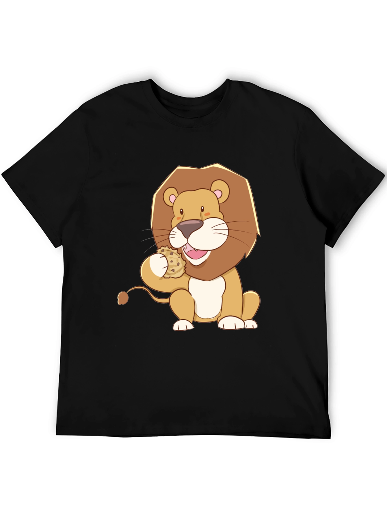Lion Eating Cookie Graphic Tee - Black Cotton Shirt