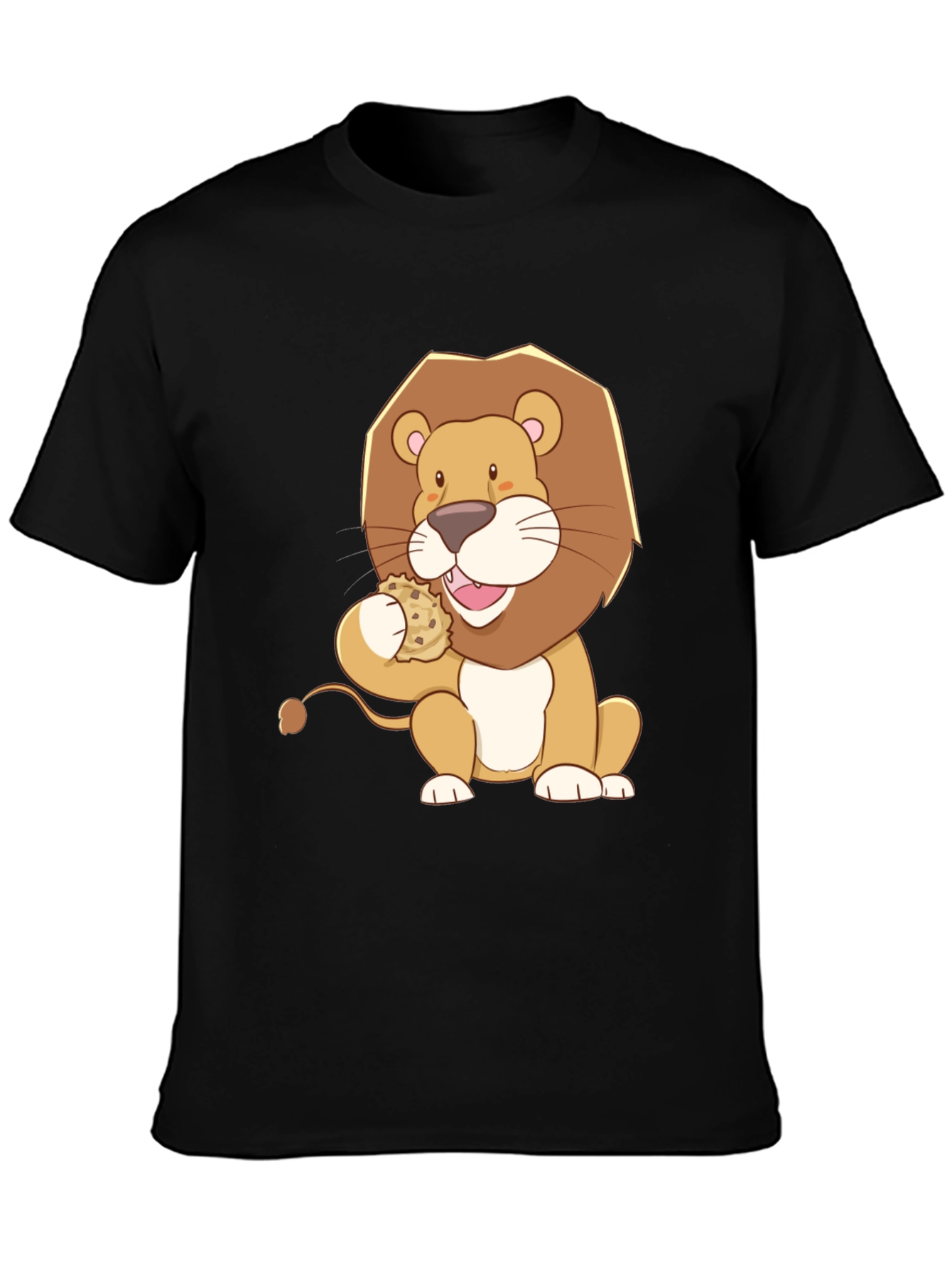 Lion Eating Cookie Graphic Tee - Black Cotton Shirt