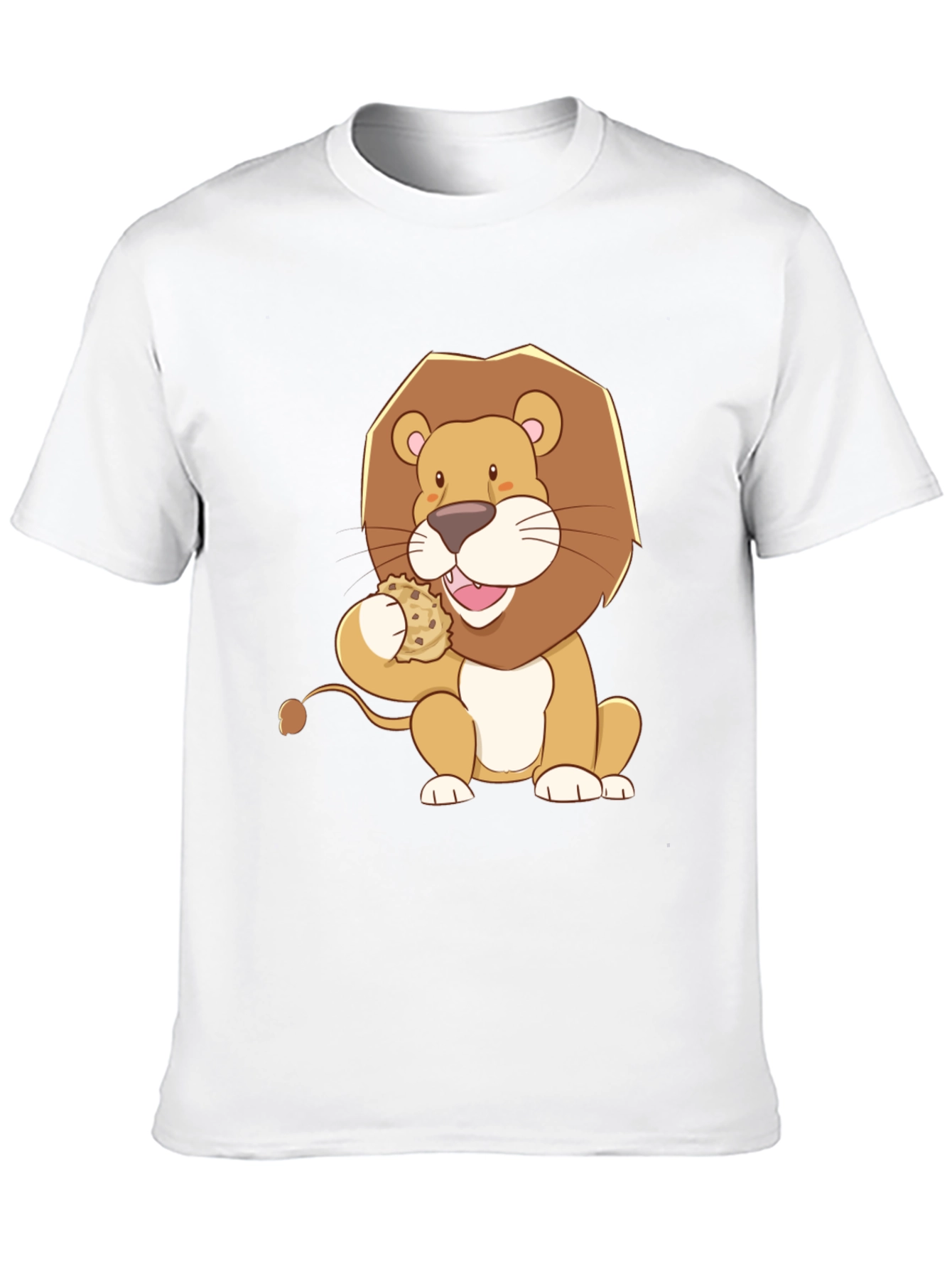 Lion Eating Cookie Graphic Tee - Black Cotton Shirt