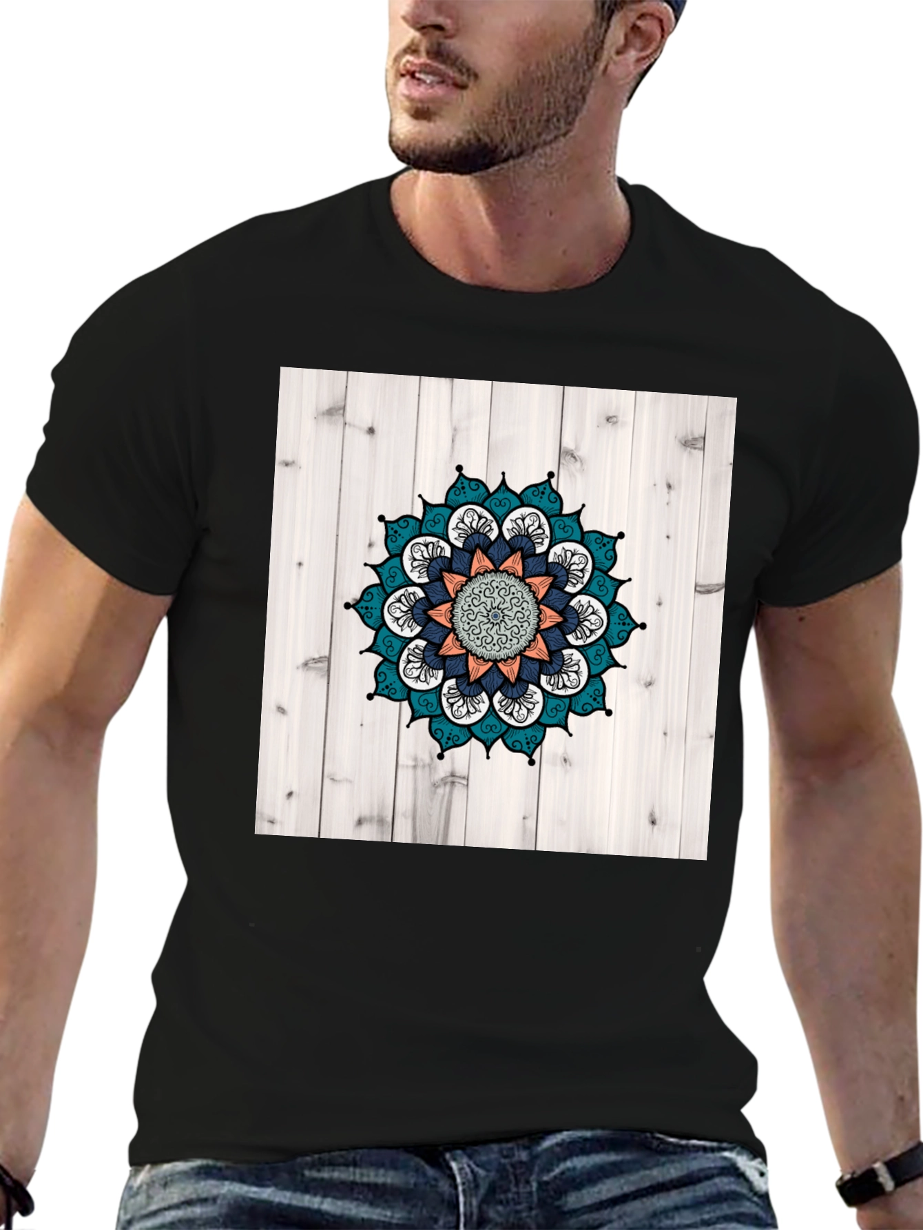 Mandala Graphic Tee: Unisex Black Cotton T-Shirt