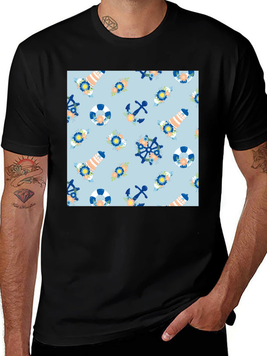 Nautical Pattern T-Shirt: Anchors Lighthouses & More!