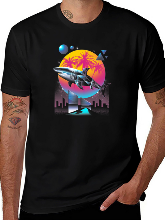 Synthwave Shark T-Shirt - Retro 80s Style