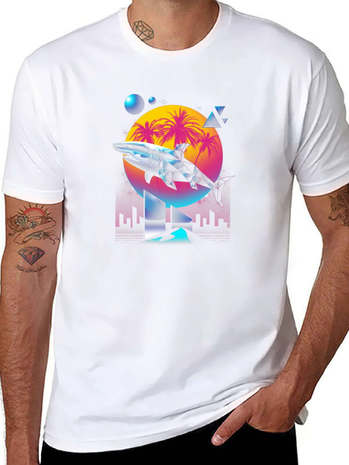 Synthwave Shark T-Shirt - Retro 80s Style