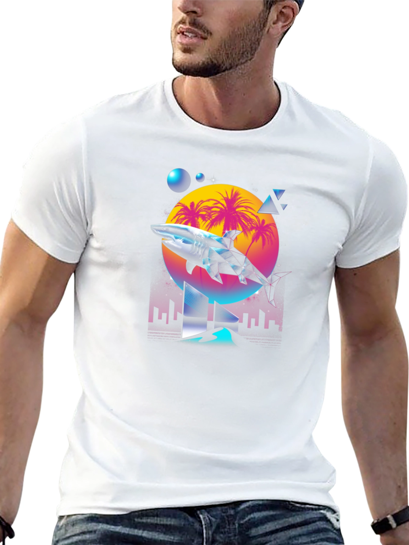 Synthwave Shark T-Shirt - Retro 80s Style