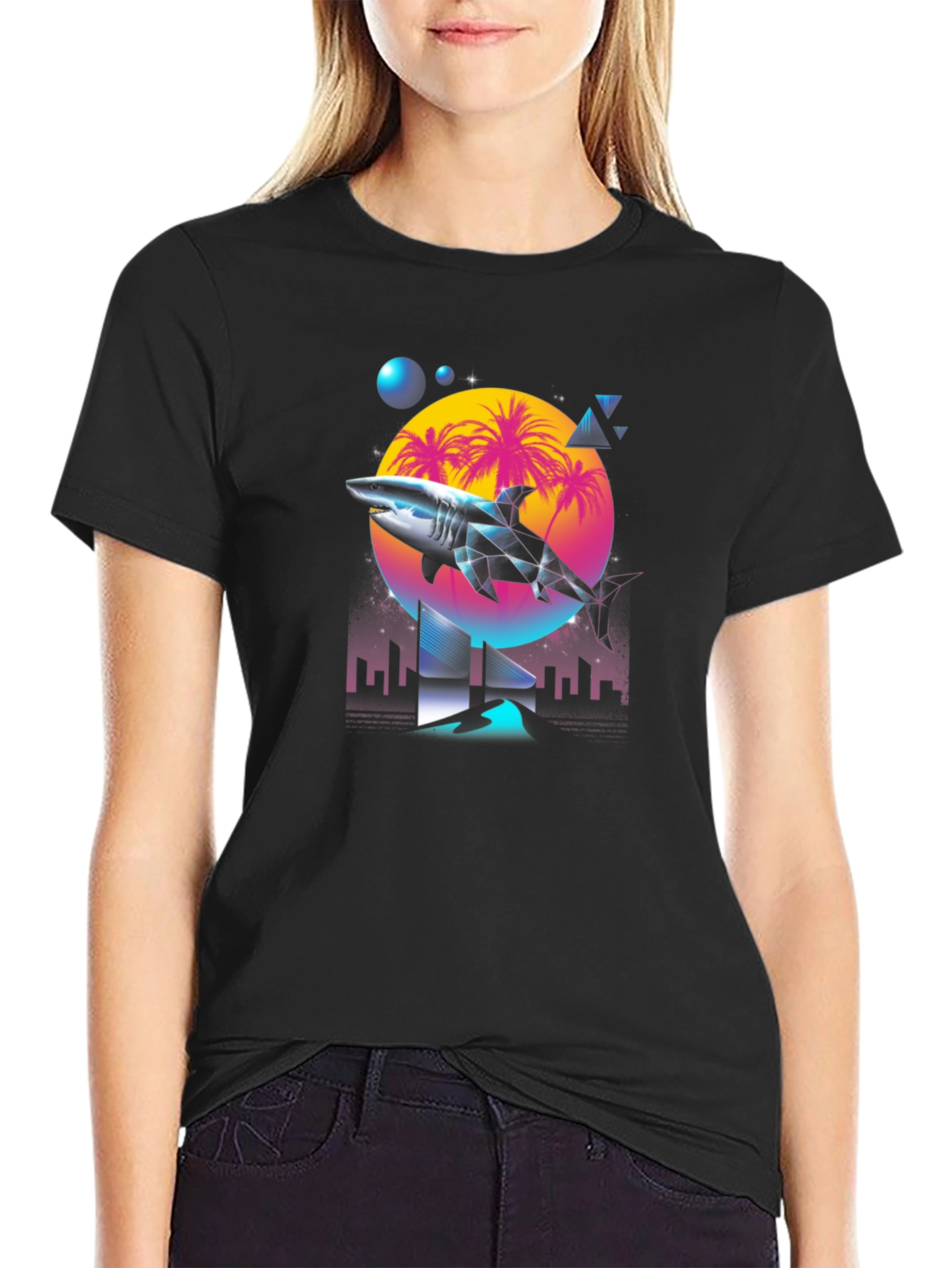 Synthwave Shark T-Shirt - Retro 80s Style