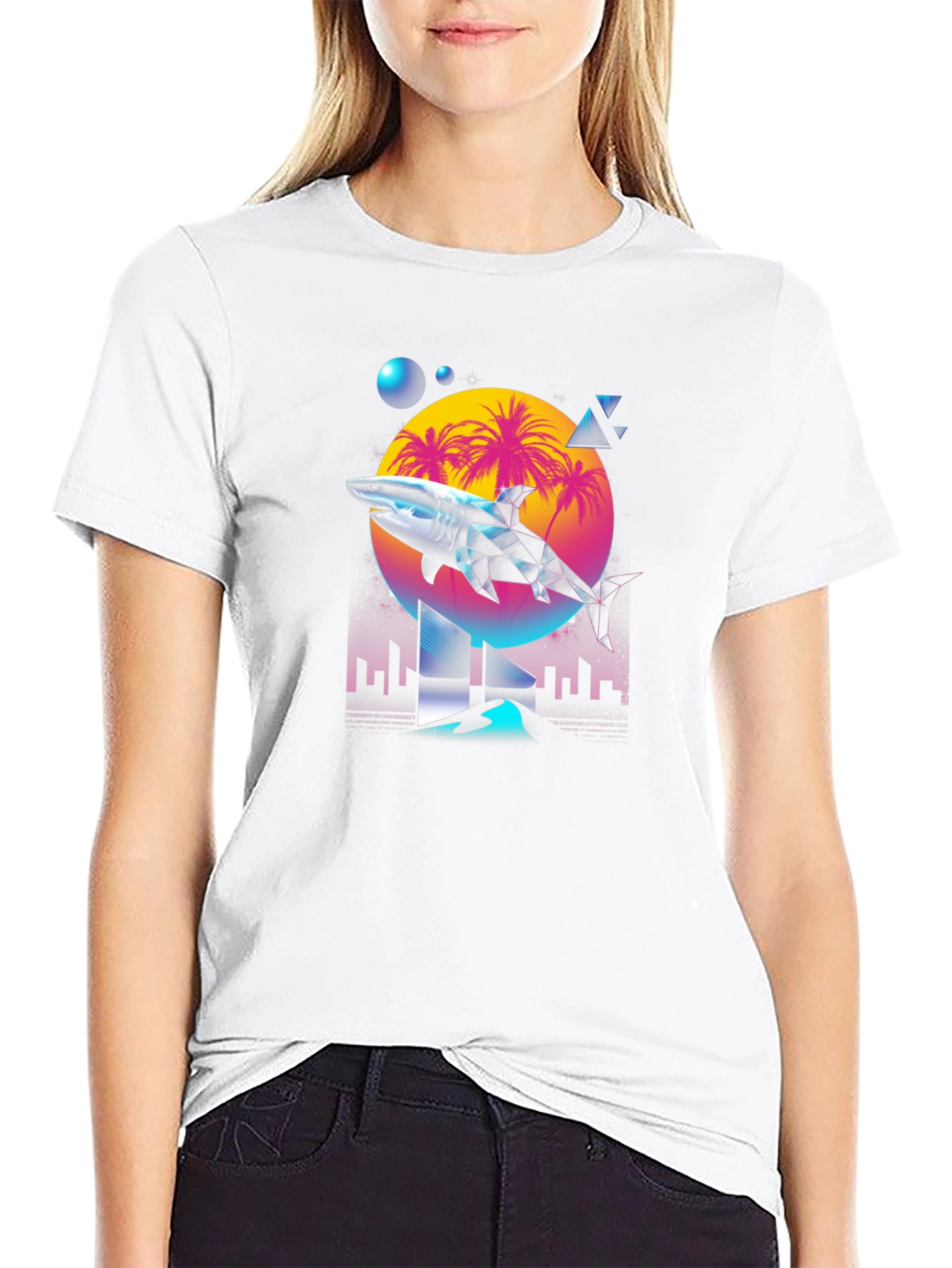 Synthwave Shark T-Shirt - Retro 80s Style