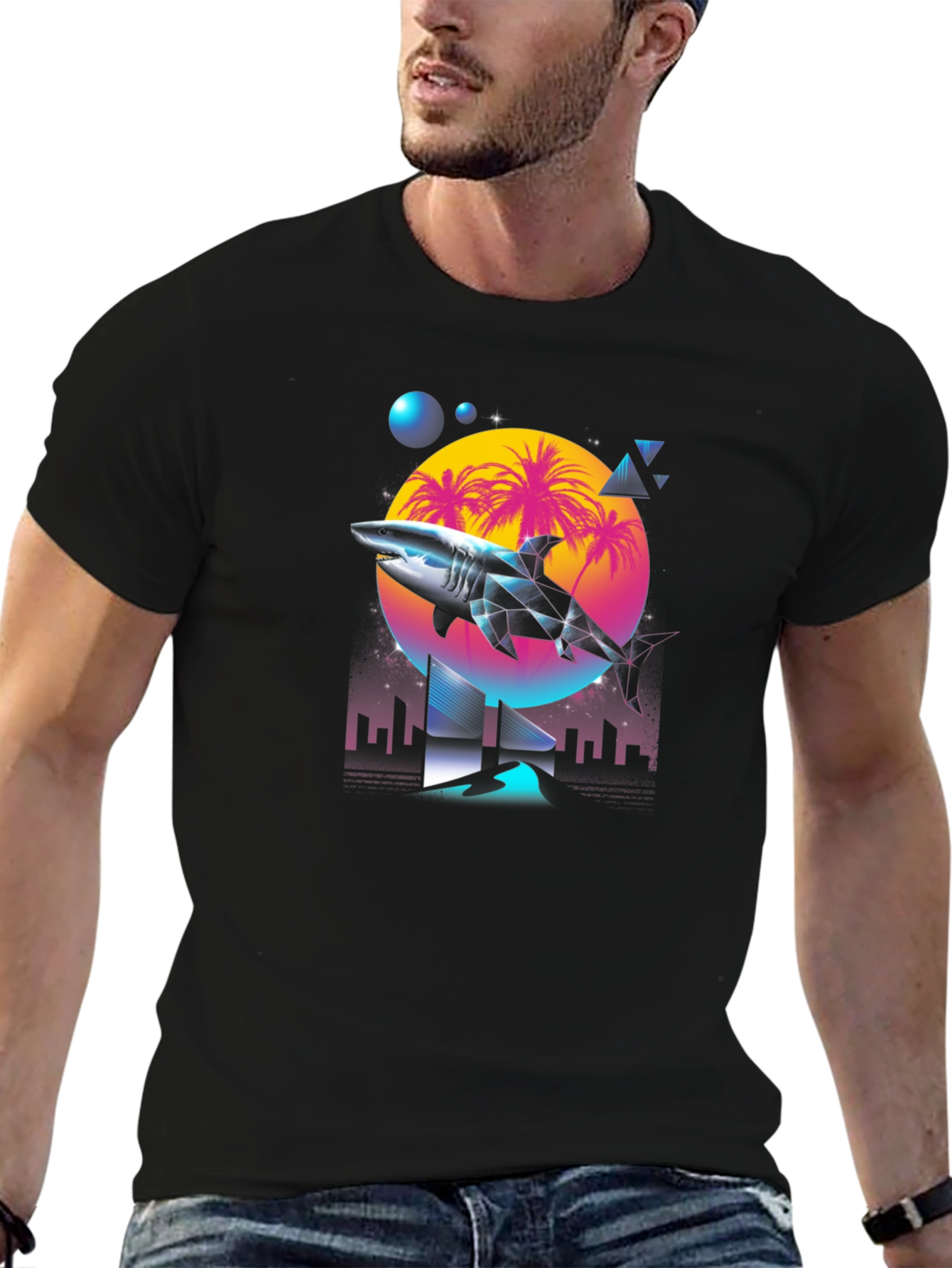 Synthwave Shark T-Shirt - Retro 80s Style