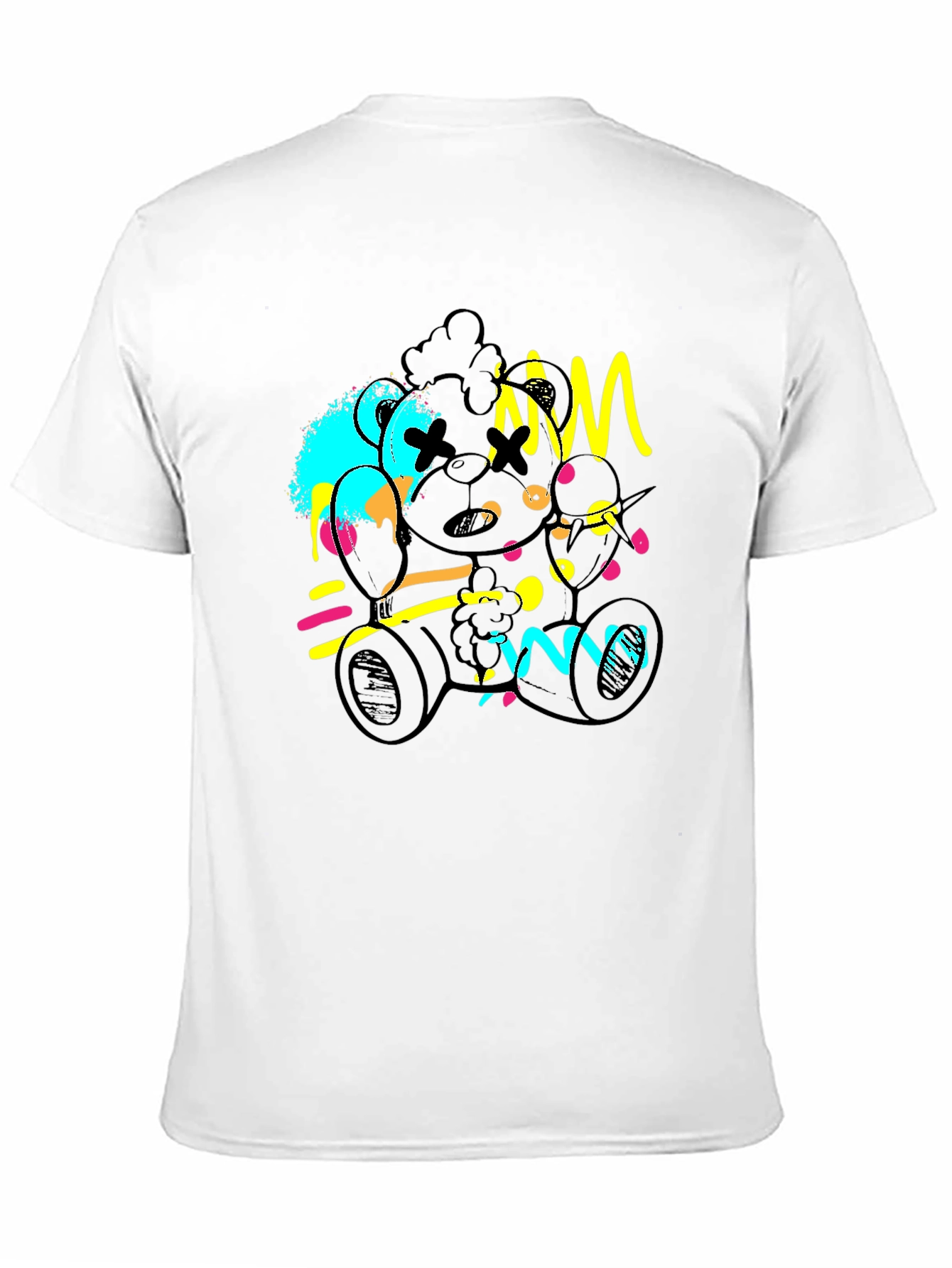 Abstract Teddy Bear Graphic Black T-Shirt