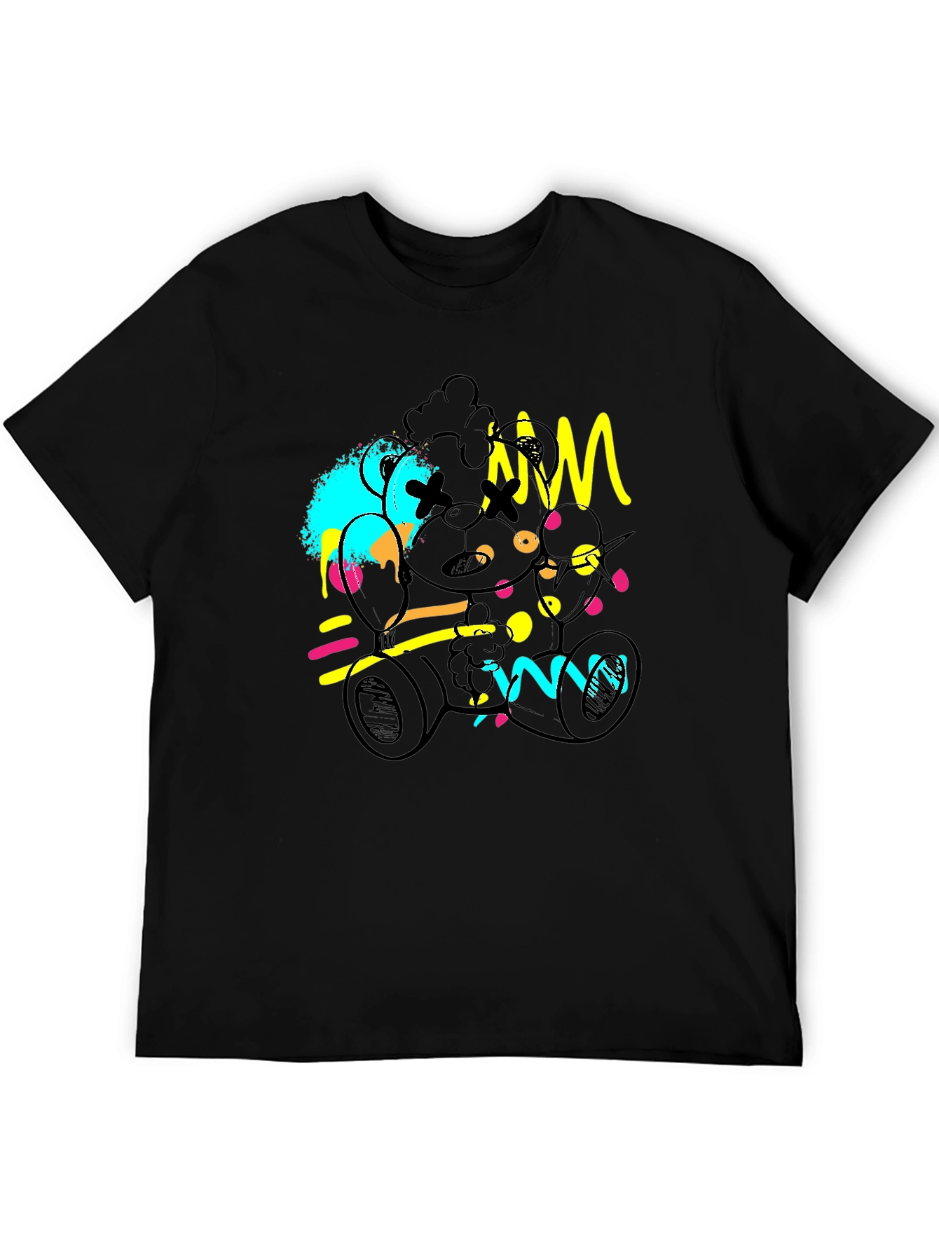 Abstract Teddy Bear Graphic Black T-Shirt
