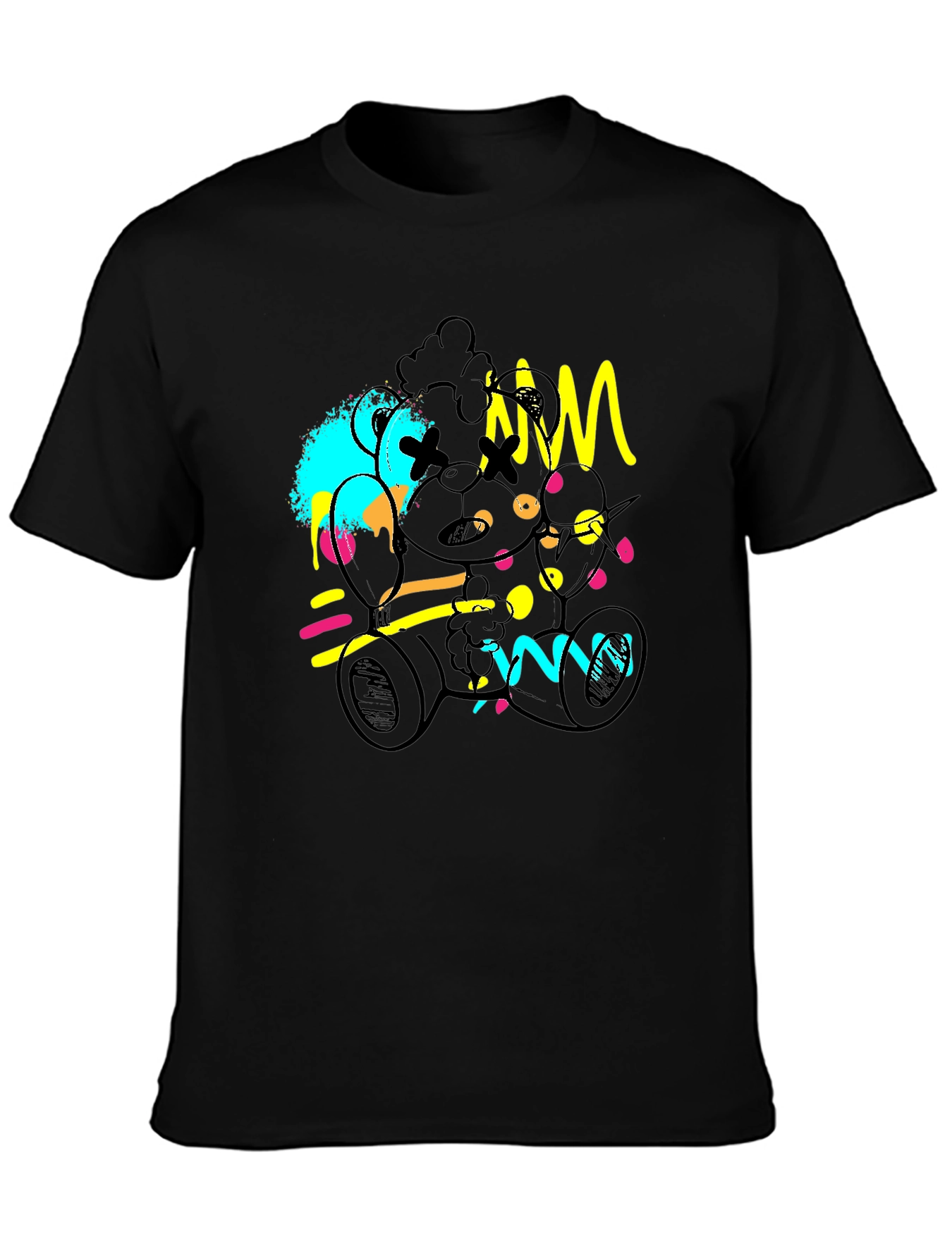 Abstract Teddy Bear Graphic Black T-Shirt