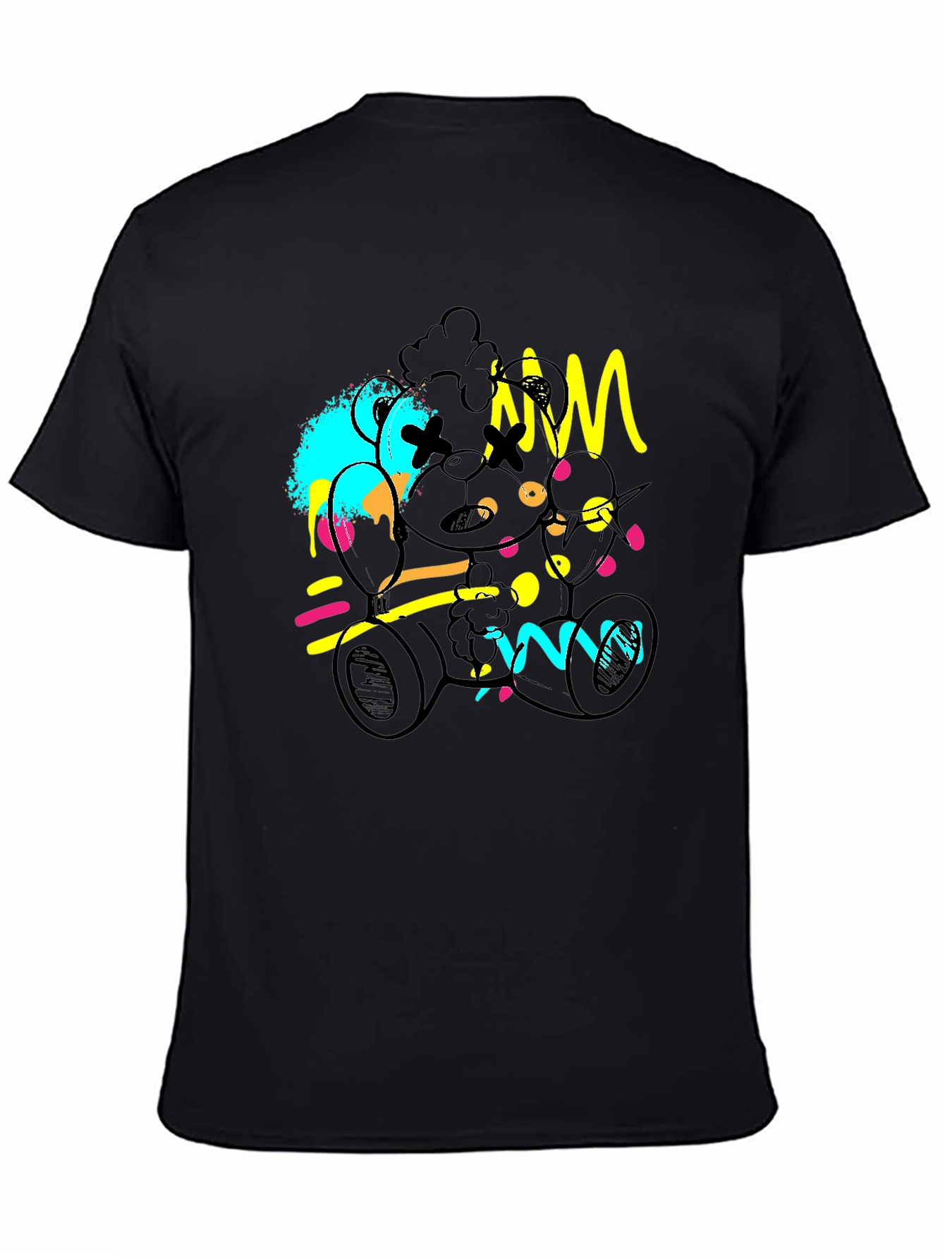 Abstract Teddy Bear Graphic Black T-Shirt