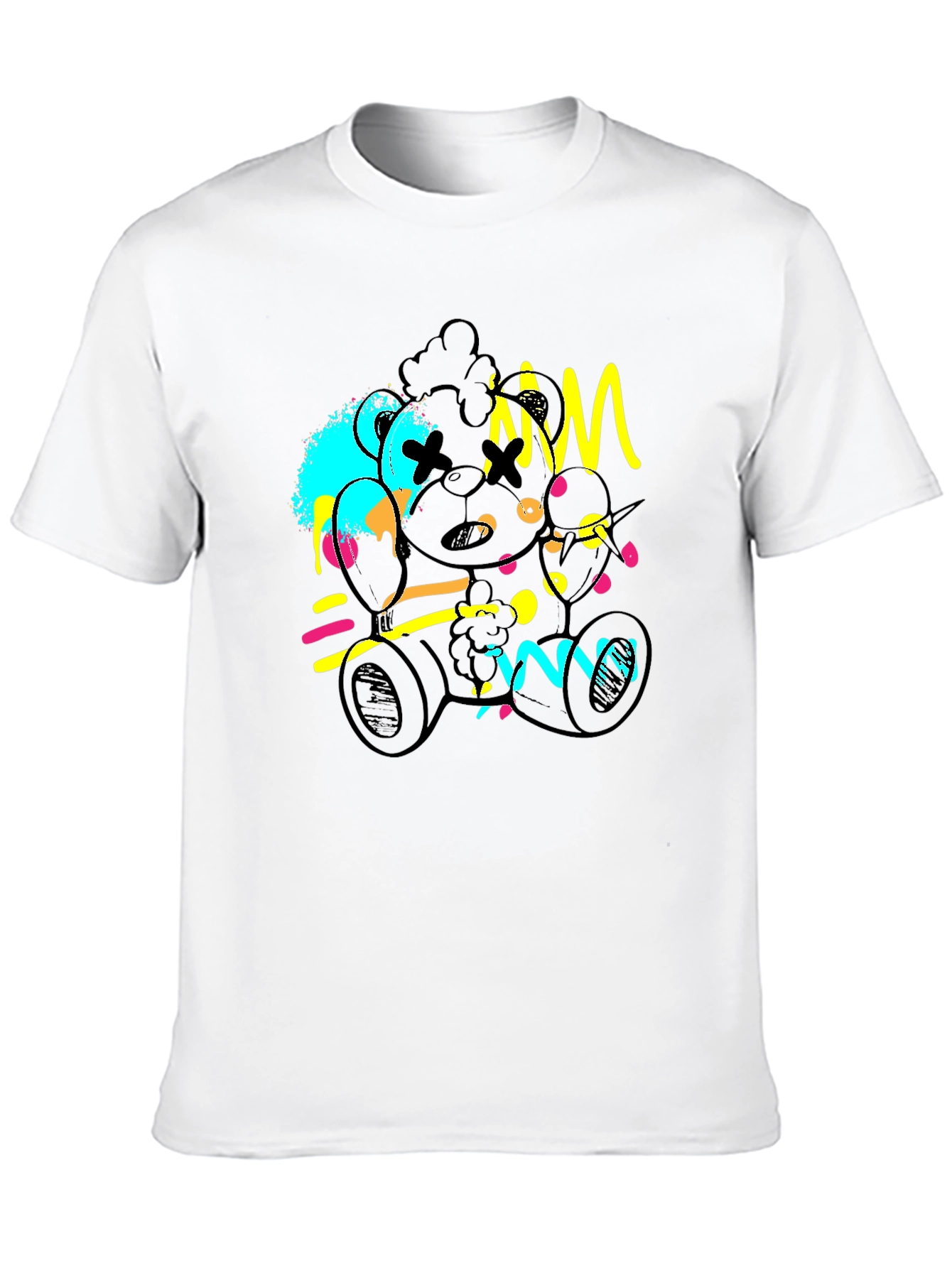 Abstract Teddy Bear Graphic Black T-Shirt