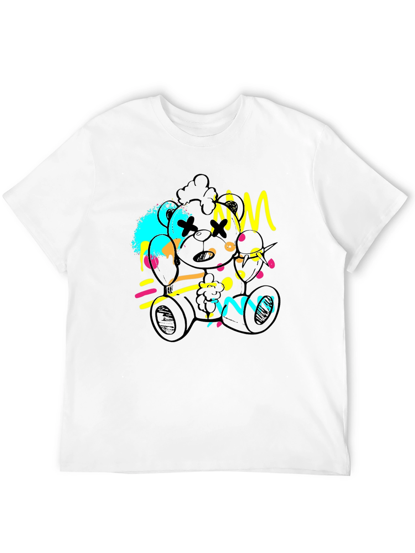 Abstract Teddy Bear Graphic Black T-Shirt