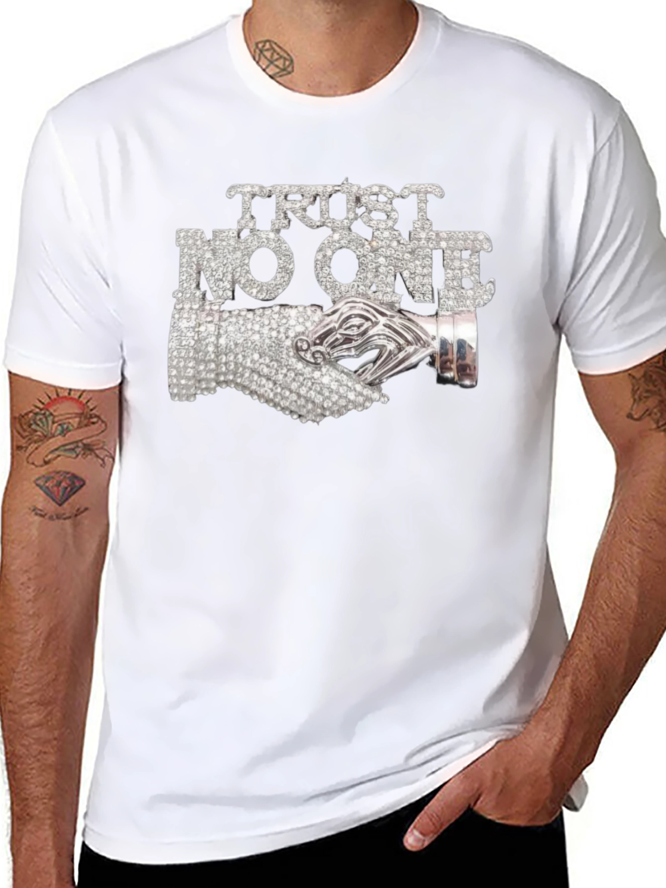 Trust No One Graphic Tee - Rhinestone Detail