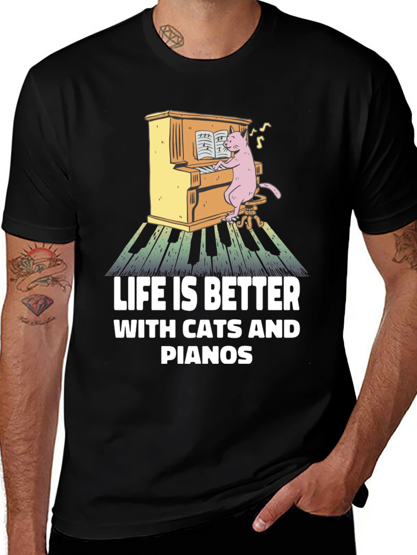 Life is Better with Cats and Pianos T-Shirt