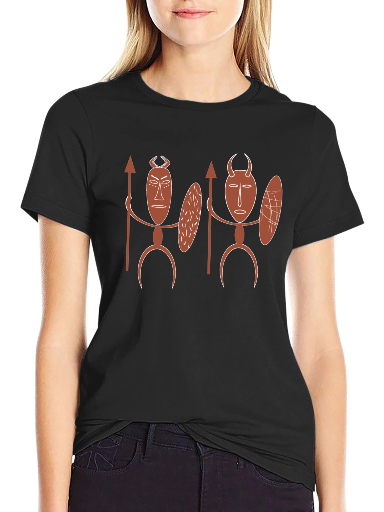 Tribal Mask Graphic Tee - Black Cotton T-Shirt
